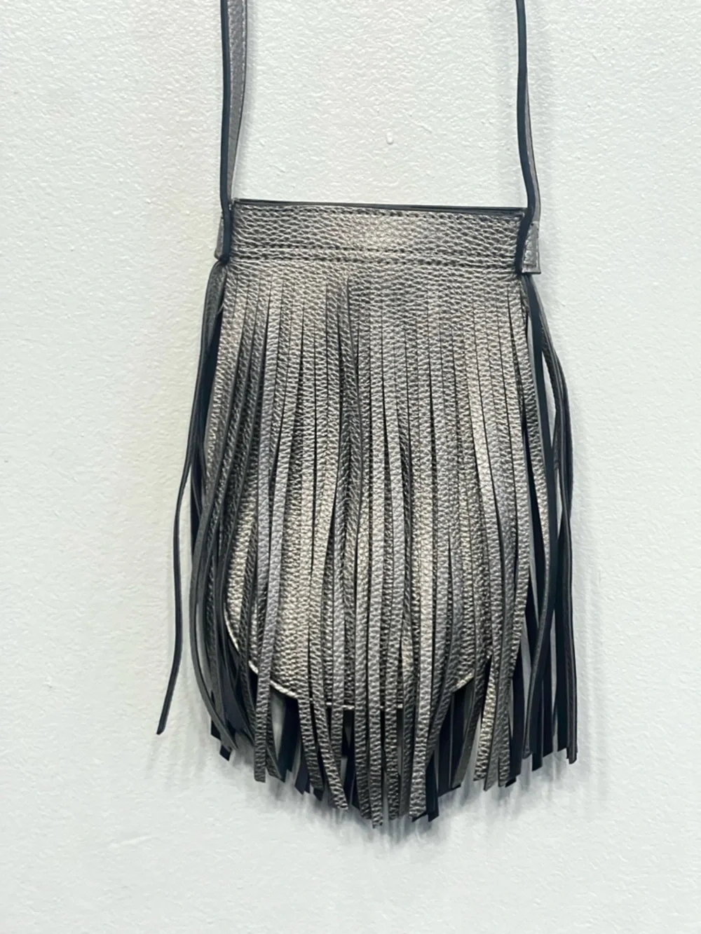 Metallic Gray‎ Fringe Crossbody Cell Phone Bag Adjustable Strap